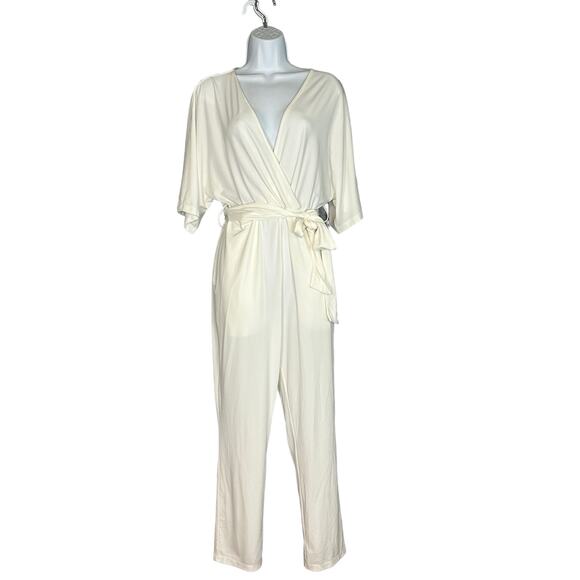 Lovers + Friends White Wrap Jumpsuit SMALL Dolman Sleeves Beach Tapered $178 NEW - Picture 4 of 7